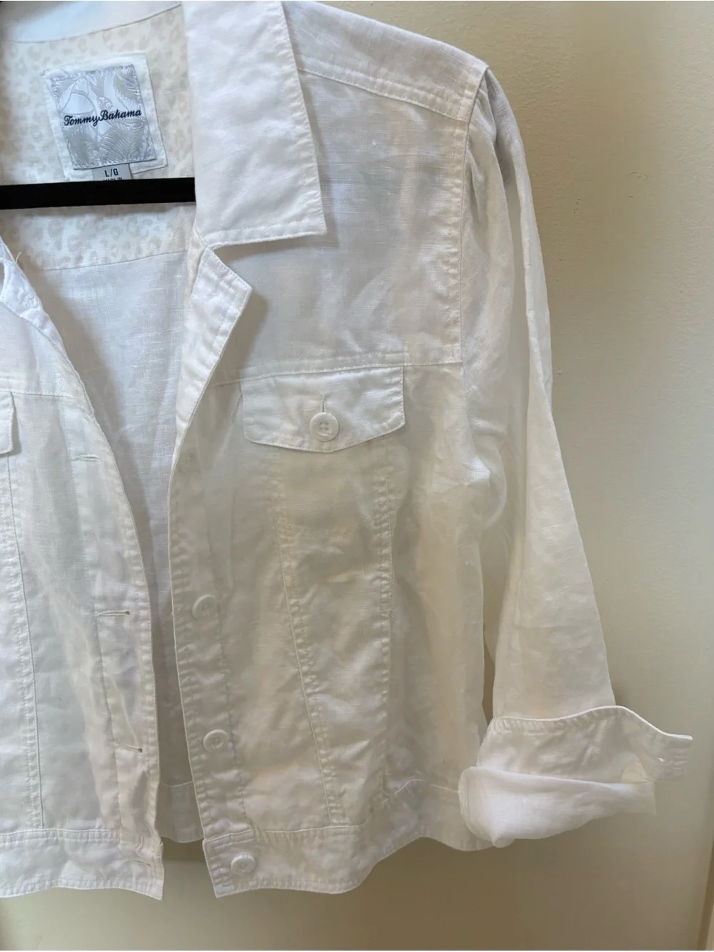 Rare Tommy Bahama White Linen Jacket—Two Palms Finished Edge - Picture 5 of 9